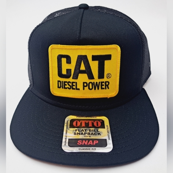 Caterpillar Diesel Power Trucker Mesh Snapback Hat Cap OTTO Flat Bill Retro 80s - Picture 3 of 4